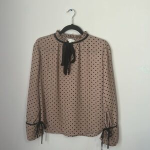 Rose Gold Polka Dot Blouse With Ties